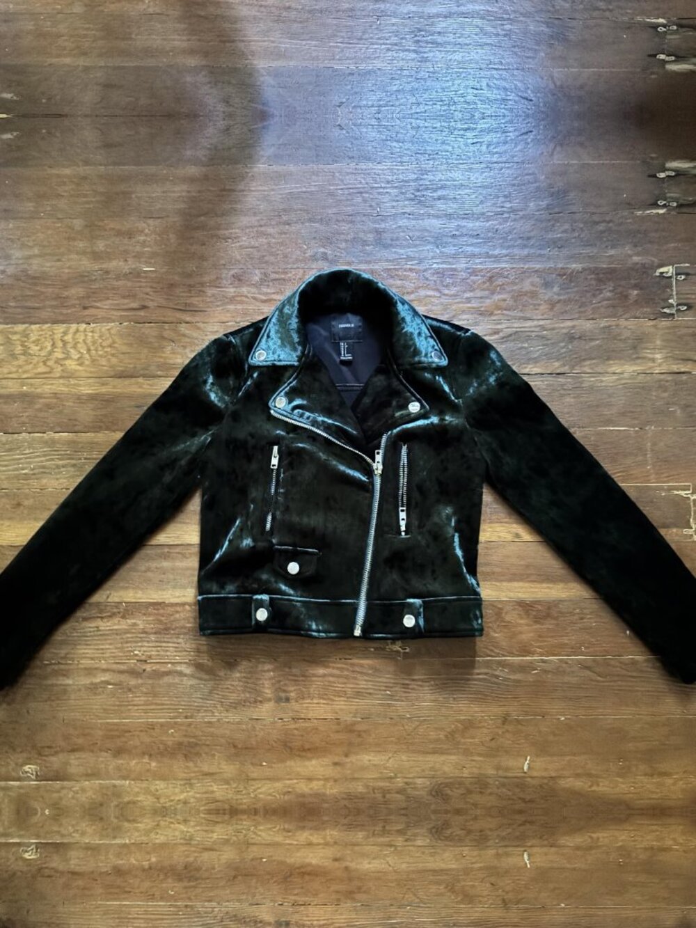 Forever 21 Emerald Green Velvet Motorcycle Moto Jacket - Size S